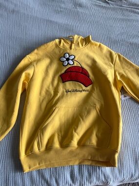 Disney Yellow Hoodie with Red Hat and White Flower Patch